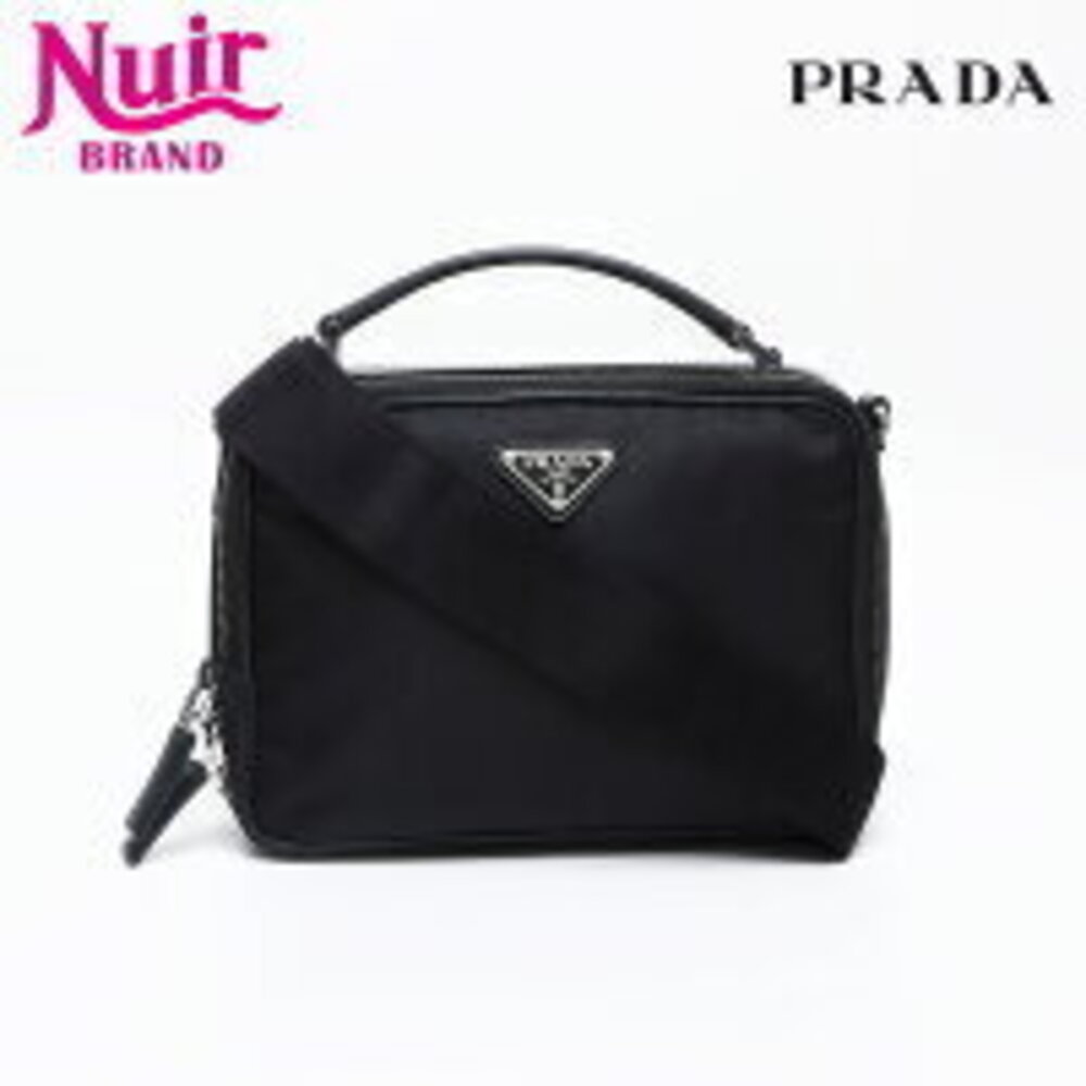 Prada Triangle Logo Tessuto Saffiano Shoulder Bag Black